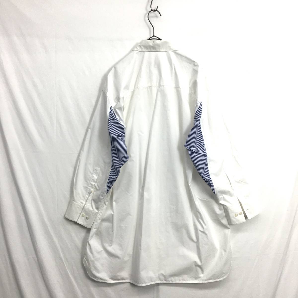 KZ6326★MARNI : スリーブストライプ柄 オーバーサイズシャツ★44★白/ブルー系 参考定価￥76000- マルニ