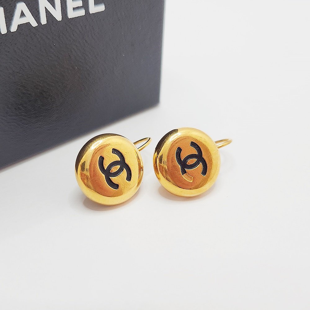 CHANEL フープピアス ココマーク シャネル ラインストーン ブラック