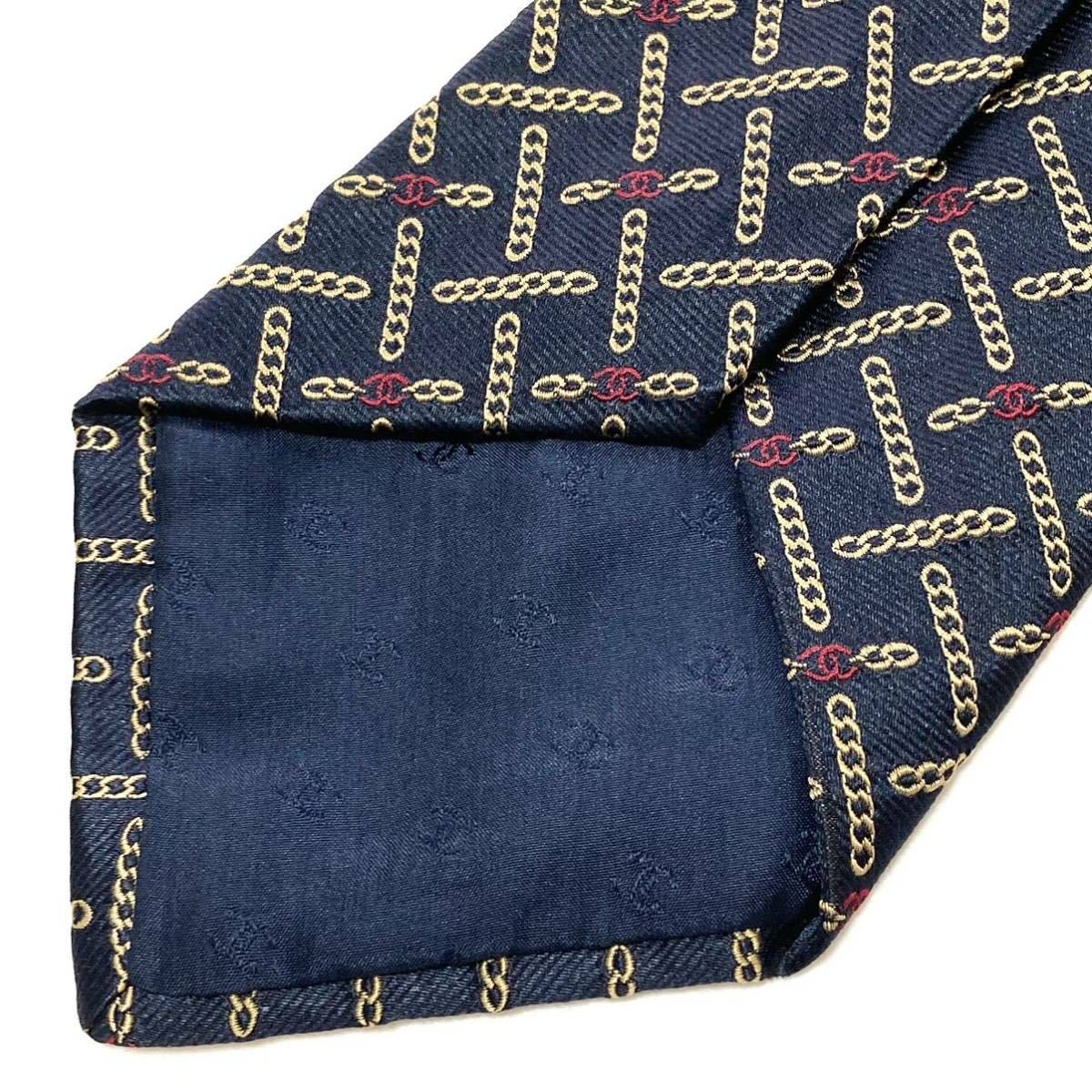 【美品】シャネル ネクタイ ネイビー 格子柄 ココマーク 高級【イタリア製】 美品【紳士の装備】CHANEL シャネル ネクタイ シルク チェーン ココ