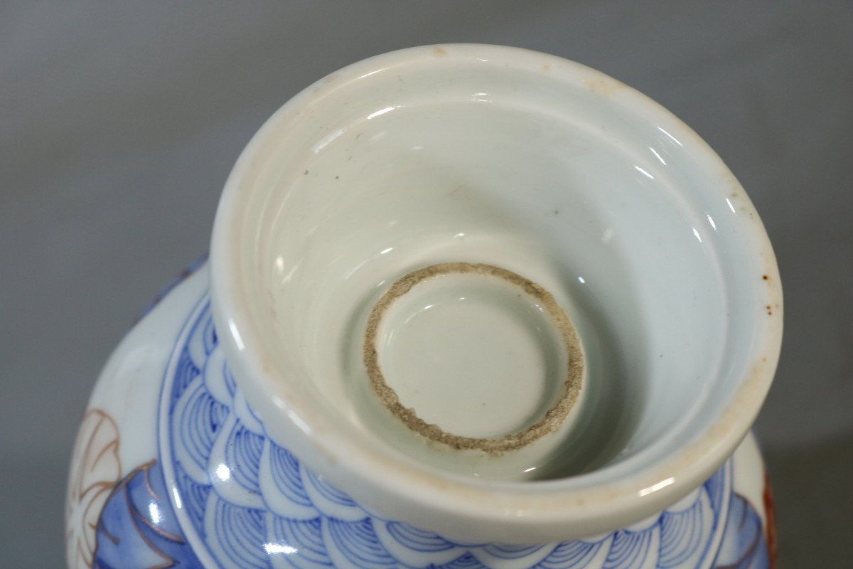 E241 伊万里色絵盃洗/和骨董/和食器/料理皿/朝顔図/見込み金魚図