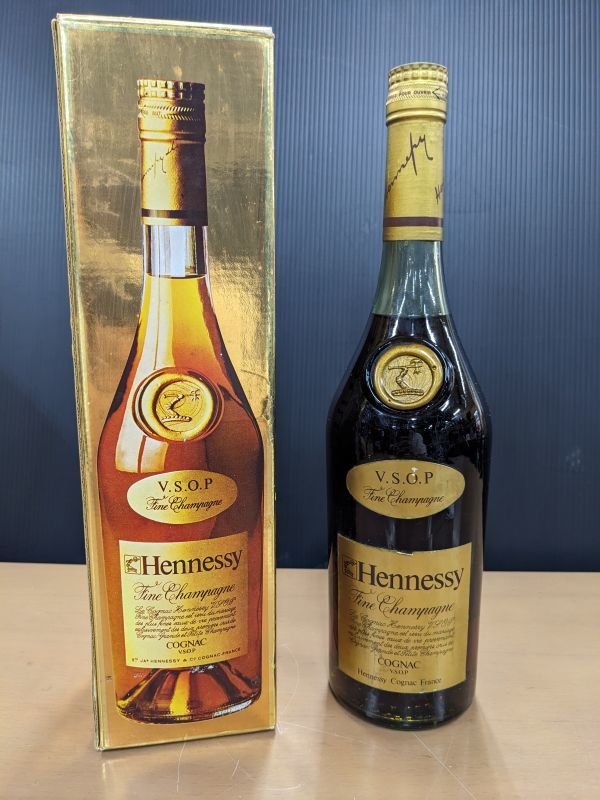 ※未開栓※古酒 Hennessy ヘネシー コニャック VSOP Fine Champagne グリーンボトル 1L 1000ml ブランデー 箱付き （M4221）