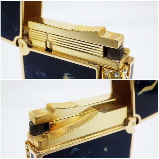 S.T.Dupont デュポン ガスライター ネイビー×ゴールド 石 ケース