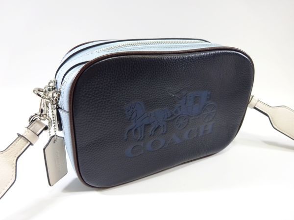 【新品 未使用 024 e】 COACH コーチ ショルダー カメラバッグ レザー ネイビー ブルー 茶 レディース メンズ 両方OK 参考定価3.8万円