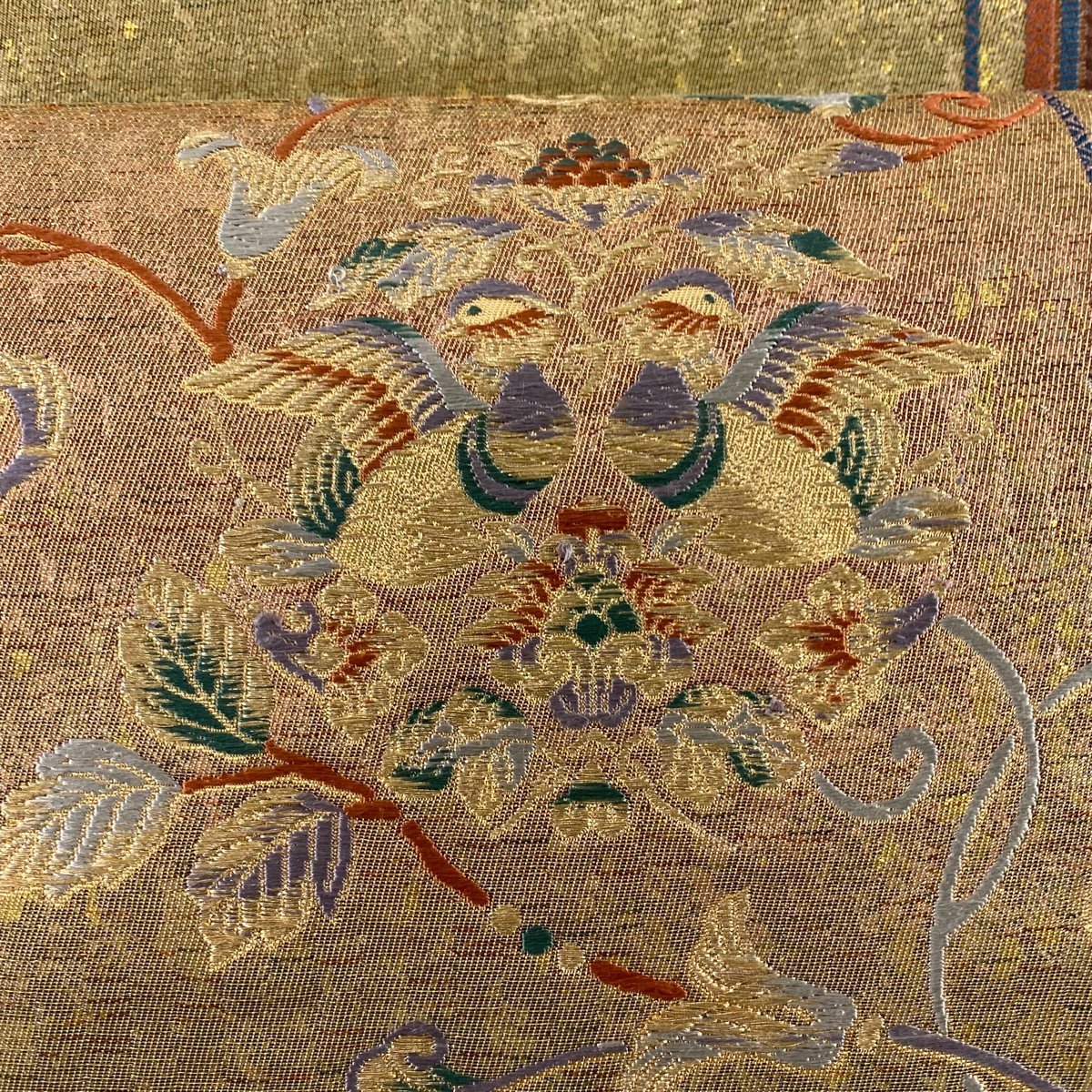 袋帯 秀品 鳥 花唐草 金糸 箔 金色 六通 正絹 【中古】 【公式通販】