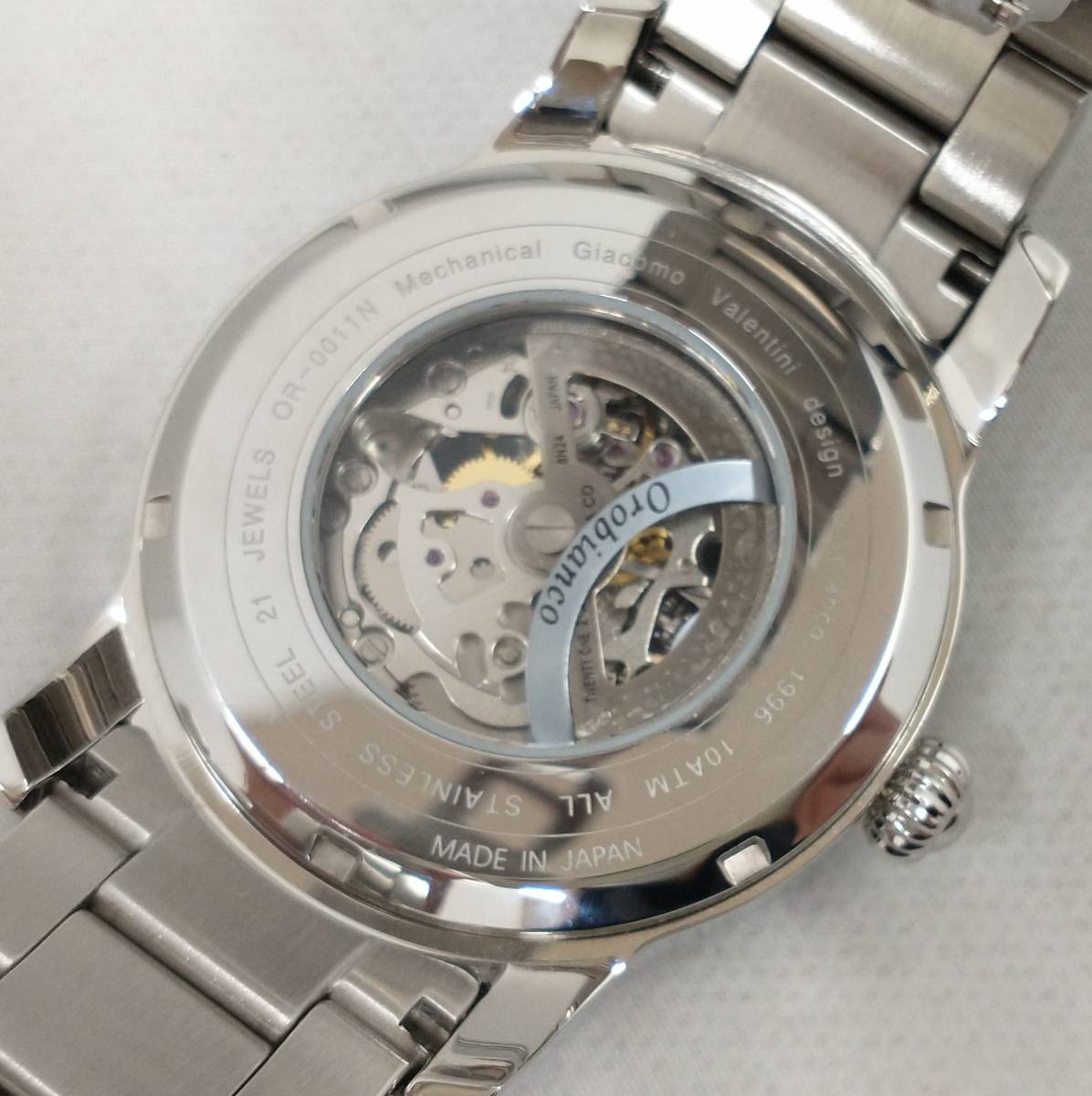 ジャンク Orobianco オロビアンコ OR-0011N 自動巻 黒文字盤 ステンレスベルト 箱付 カードケース付き 腕時計 21JEWELS