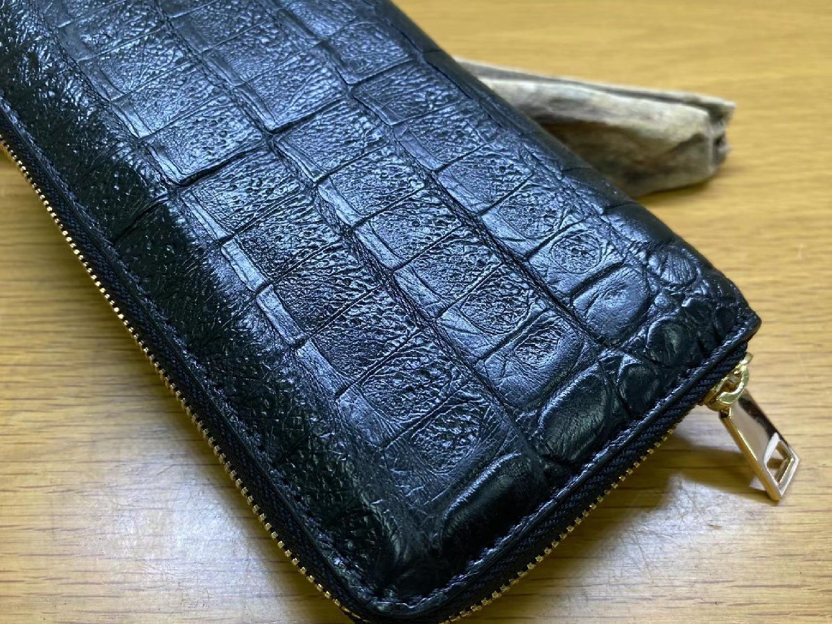 1円 新品 クロコダイル ワニ革 腹革 長財布 本物 ラウンドファスナー 