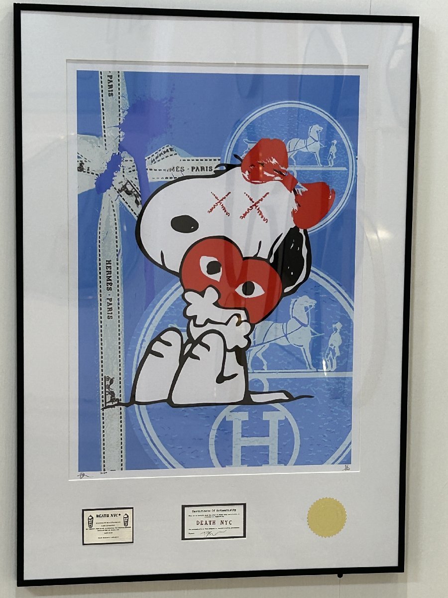 DEATH NYC 額付き 世界限定100枚 アートポスタ スヌーピー SNOOPY エルメス Hermes Logo 現代アート 0706