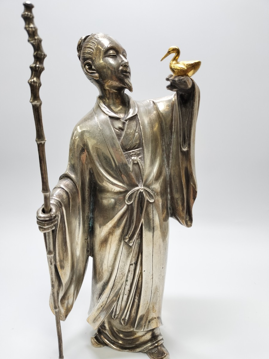 置物 鳥仙人像 金工師 大島如雲 如雲 銀 刻印あり 銀製 細工彫刻 置物