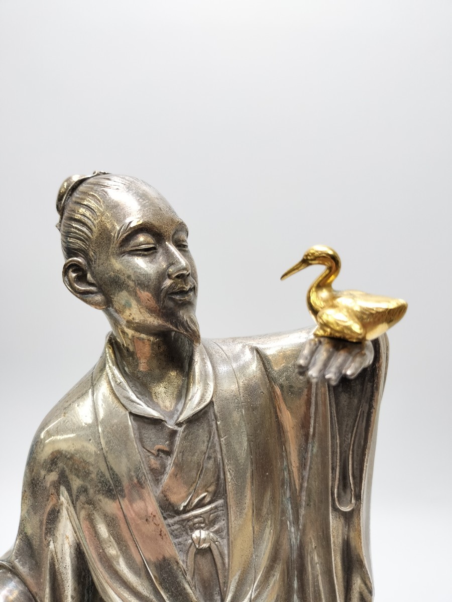 置物 鳥仙人像 金工師 大島如雲 如雲 銀 刻印あり 銀製 細工彫刻 置物