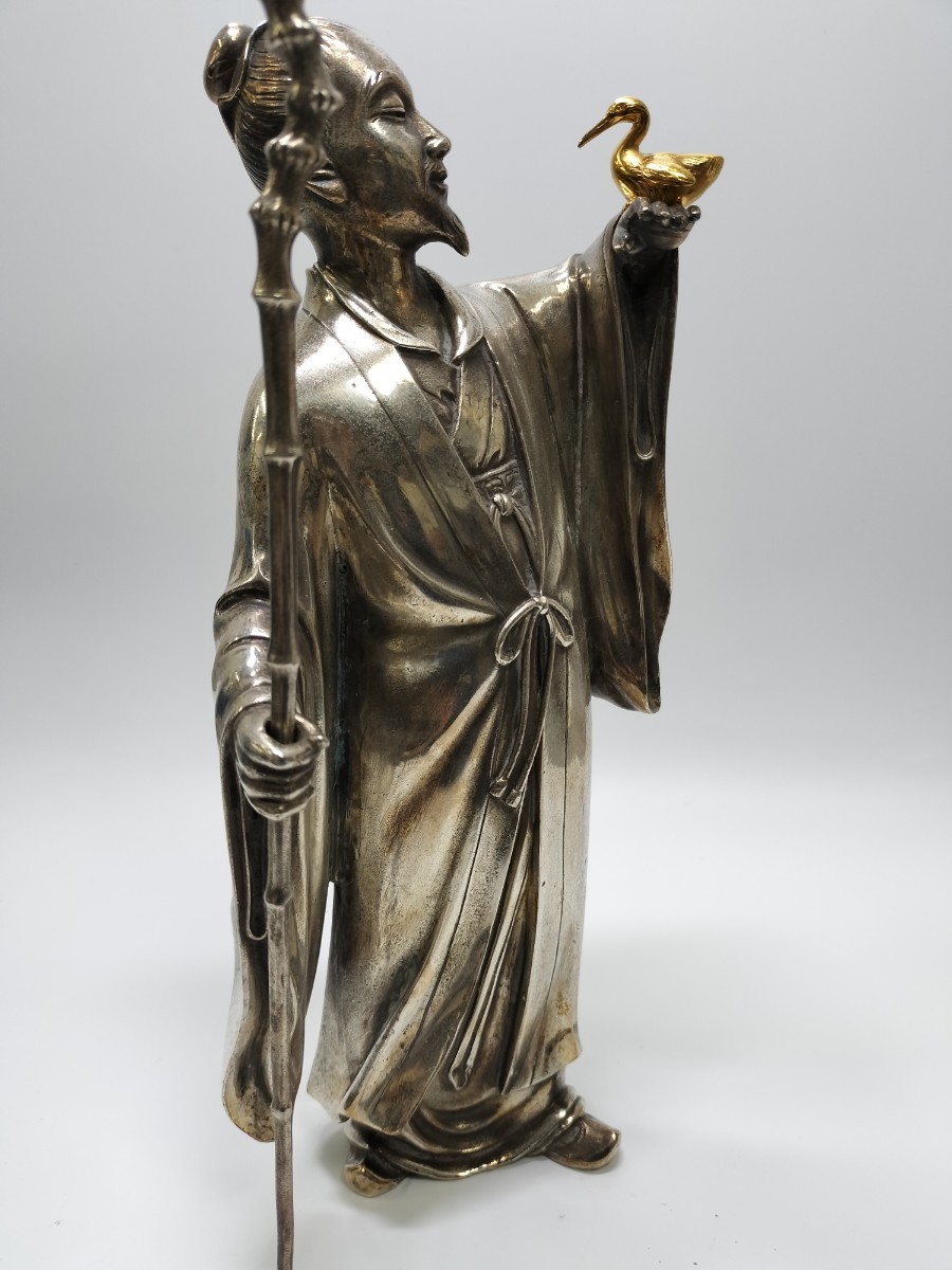 置物 鳥仙人像 金工師 大島如雲 如雲 銀 刻印あり 銀製 細工彫刻 置物