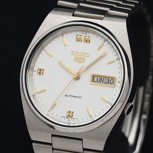1円 稼働 良品 セイコー 7009-3130 セイコー5 デイデイト シルバー文字盤 AT/自動巻 XYZ メンズ腕時計 OGH 6345000