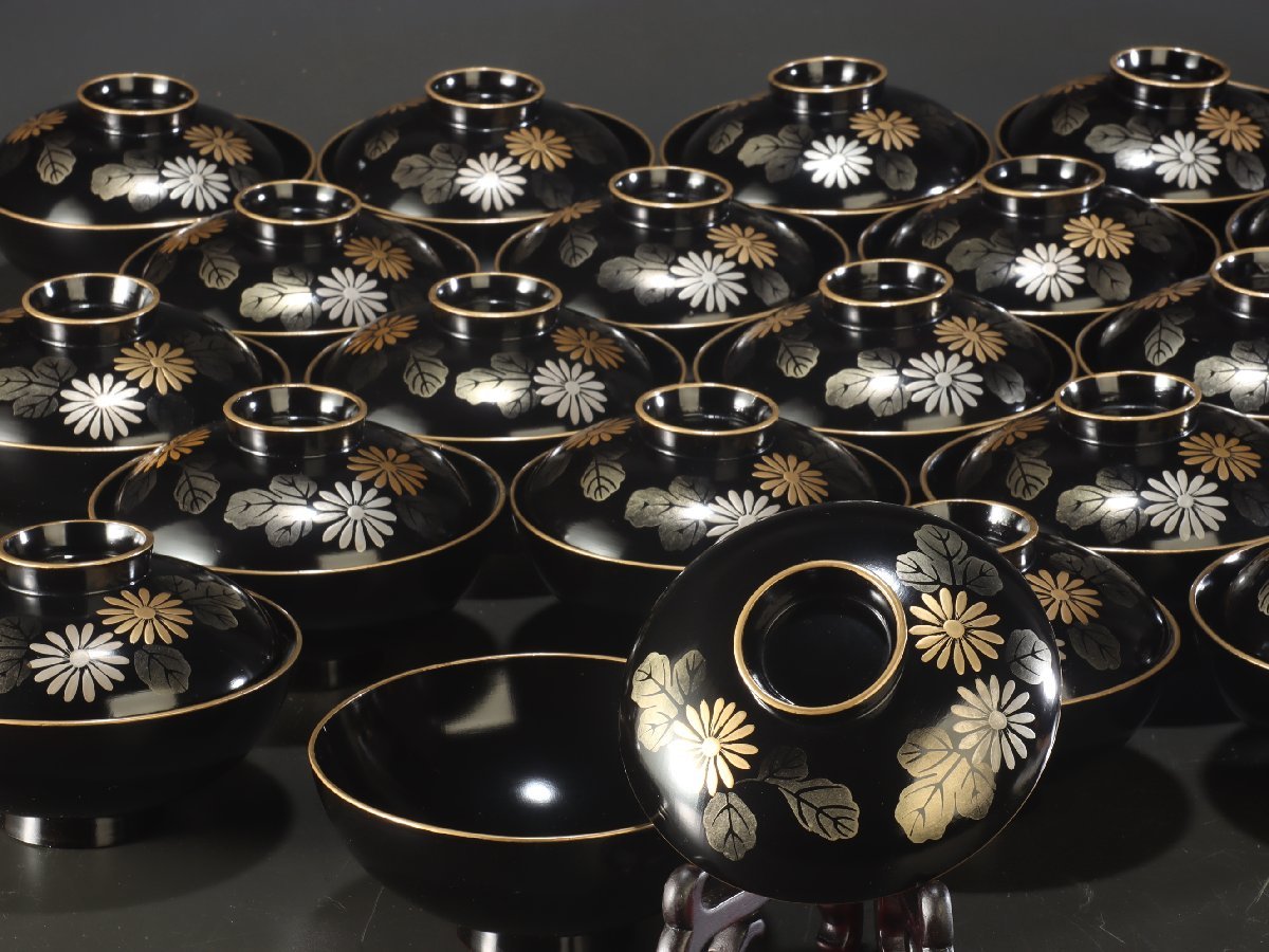 時代輪島塗 扇面絵違金蒔絵 吸物椀 5客 木製 図替 絵違 BJ055 時代