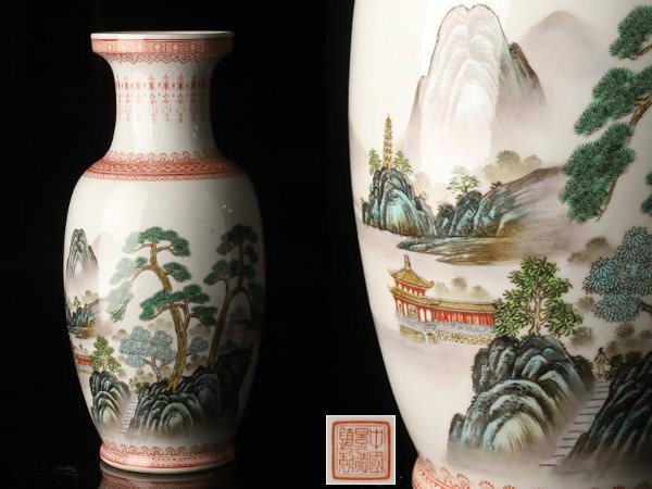 中国美術 乾隆年製銘 粉彩花鳥図大花瓶 孔雀牡丹図 五彩手描 飾壺 唐物 古美術 粉彩 色絵 Yahoo!オークション BR2833-中国美術 景徳鎮窯 花鳥漢詩文