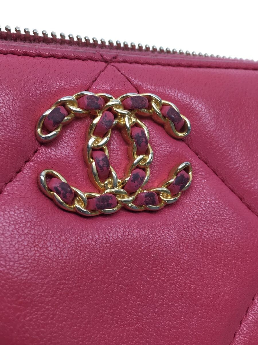 CHANEL◇長財布/レザー/PNK/無地/レディース/ラウンドファスナー 