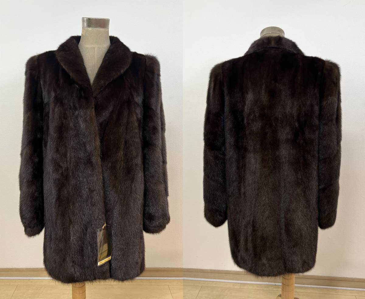 【美品】SAGA MINK ダークミンク 毛皮 コート 15号 XXL 肉厚 未使用品】ダークミンク 8分コート 82㎝ SAGAMINK 【公式通販】