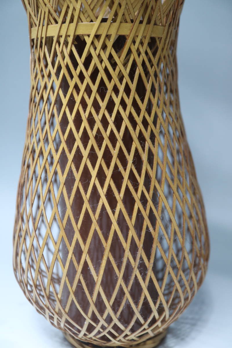 竹製 手付花入 中筒 花生け 茶道具 竹かご 編みカゴ 竹籠 かご レトロ _3