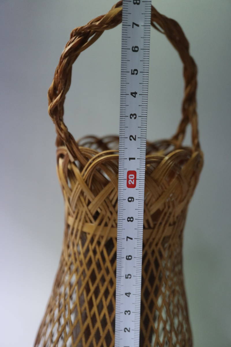 竹製 手付花入 中筒 花生け 茶道具 竹かご 編みカゴ 竹籠 かご レトロ _6