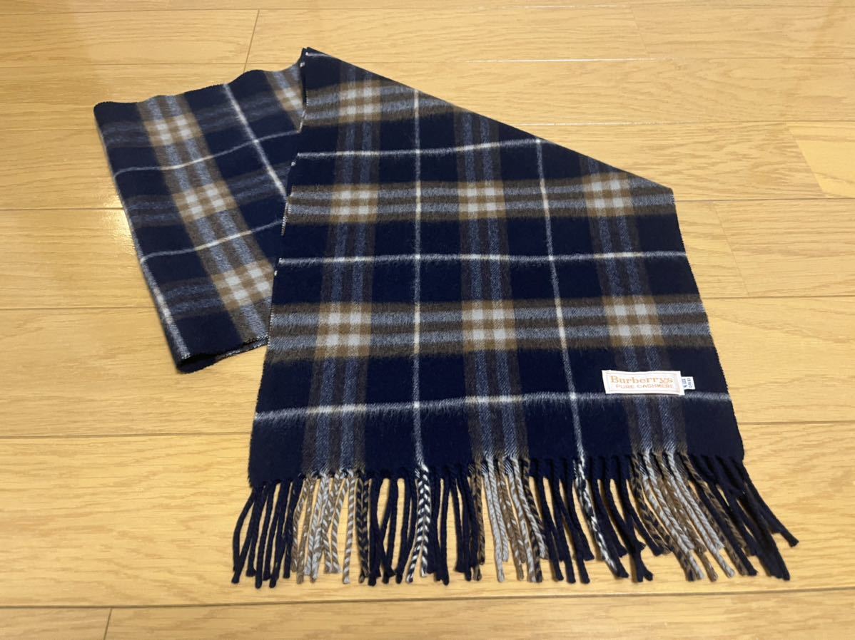 BURBERRY バーバリー マフラー カシミア100％ ダークネイビー系 送料