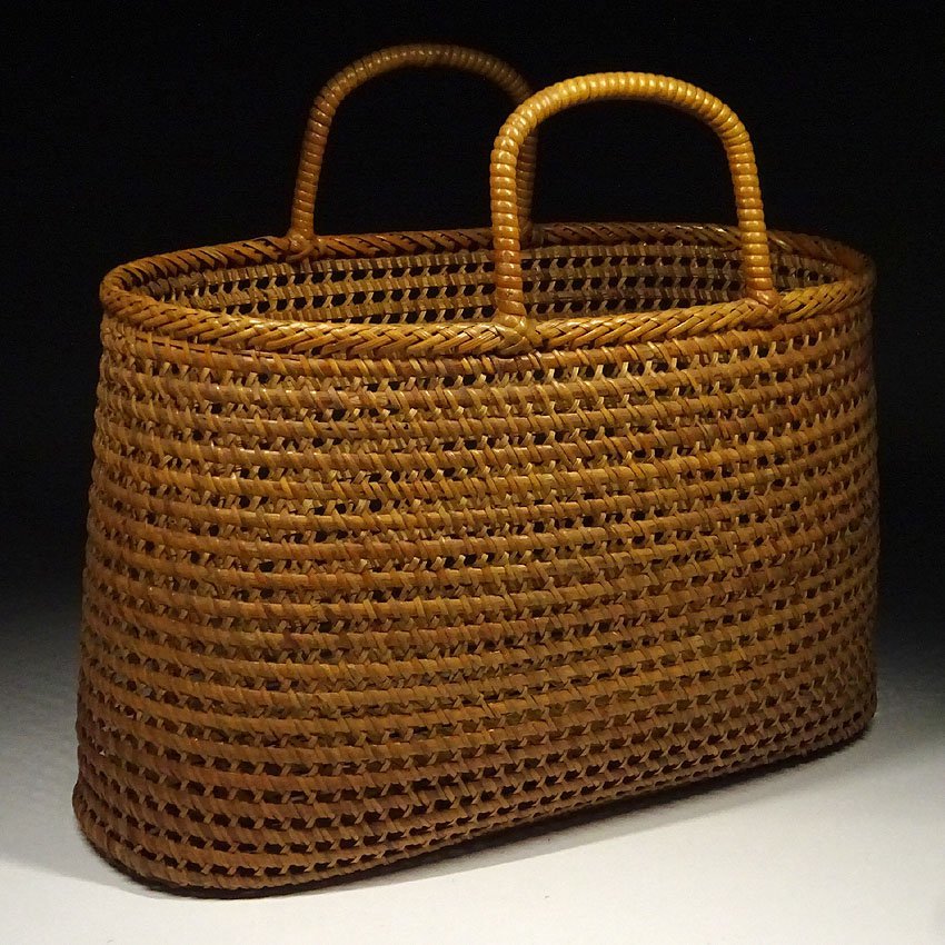 緑屋zc□ 時代煎茶道具 籐編 提籃籠 野点茶籠 天葵編 てんき 幅約35.5