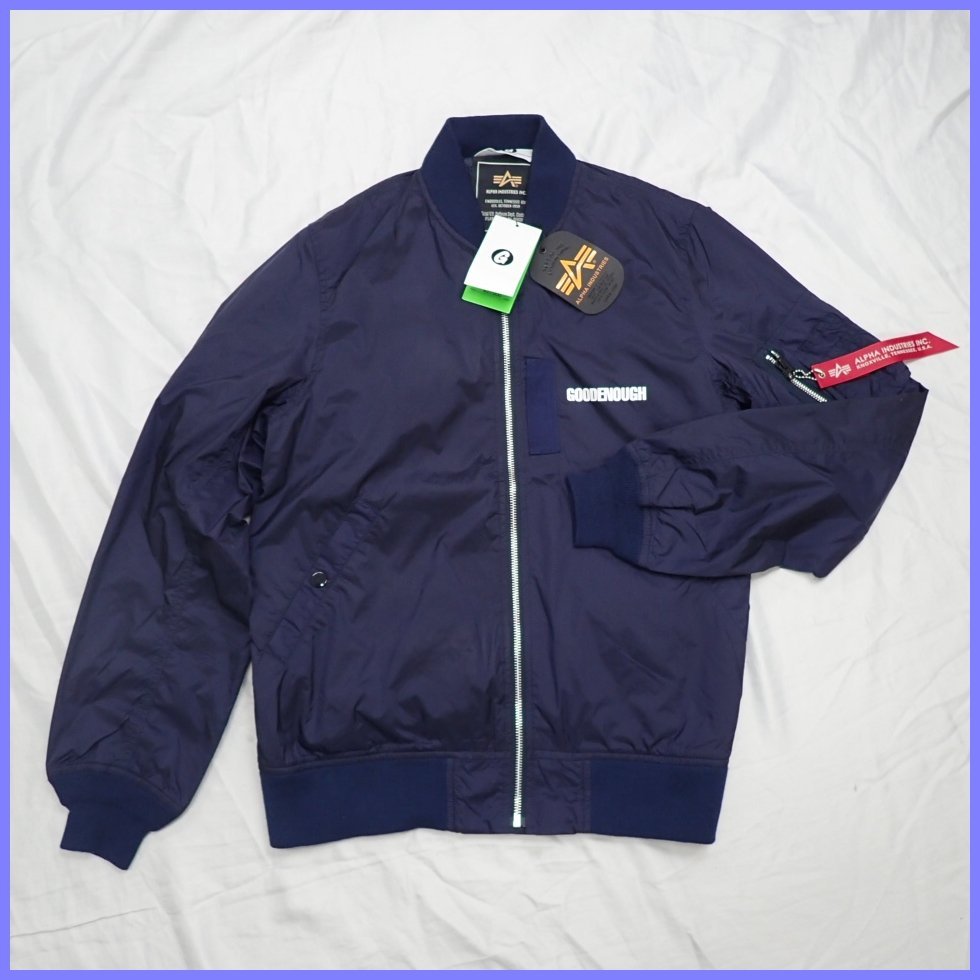 ★未使用 GOODENOUGH/グッドイナフ × ALPHA/アルファインダストリーズ LIGHT MA-1 メンズL/ネイビー/タグ付き/ブルゾン&1780801564
