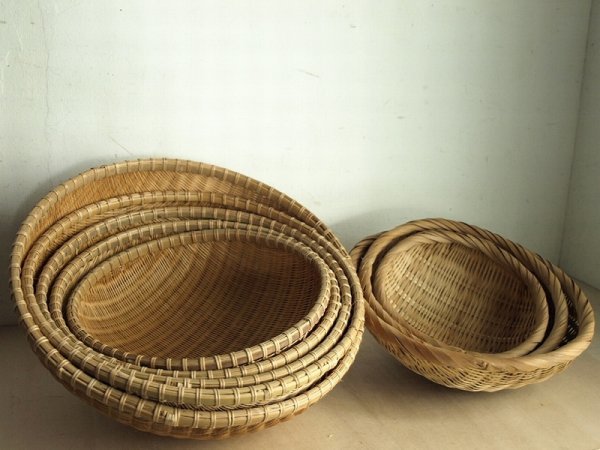 入れ子竹ざる8点セット 竹ザル　米研ぎ　漉しざる　篩　籠　竹　手編み　民芸　飴色　竹細工　古民具　雑貨　レトロ