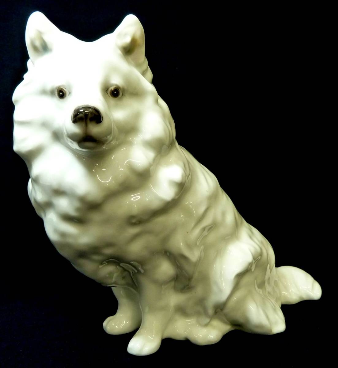 1000円スタート 置物 1点 大倉陶園 OKURA 白い犬 スピッツ 陶器人形 インテリア オブジェ 飾り 犬 動物 白 高さ約22cm 7 SS①418