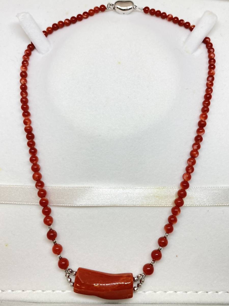 【B-10631】赤珊瑚 赤サンゴ ネックレス 与那覇サンゴ コーラル 沖縄 シルバー金具