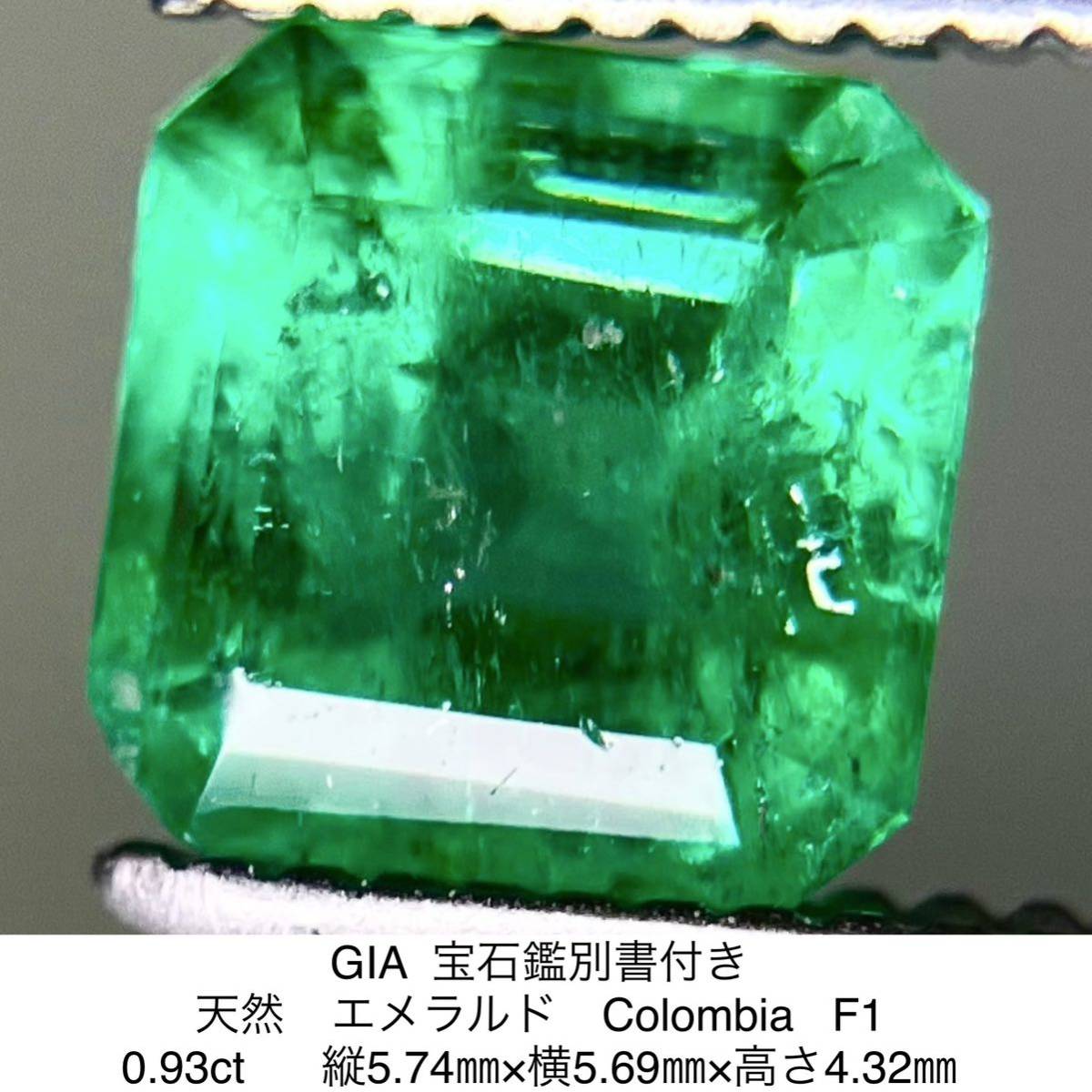 GIA 宝石鑑別書付き 天然 エメラルド コロンビア産 Colombia F1 0.93ct 