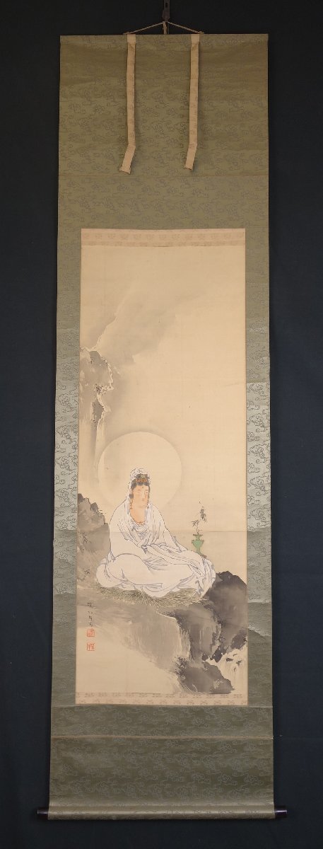 真作】 蔵壷◇『清水麓松 岩上観音図』 1幅 仏画 仏教絵画 日本画 文人