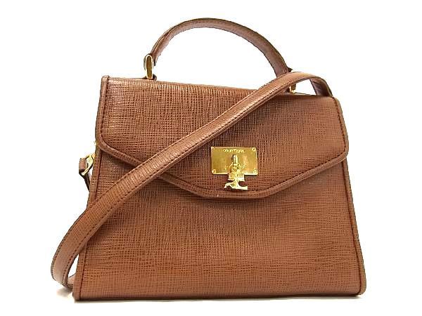 1円 ■美品■ courreges クレージュ レザー 2WAY クロスボディ ハンドバッグ ショルダーバッグ 肩掛け 斜め掛けかばん ブラウン系 BE2158