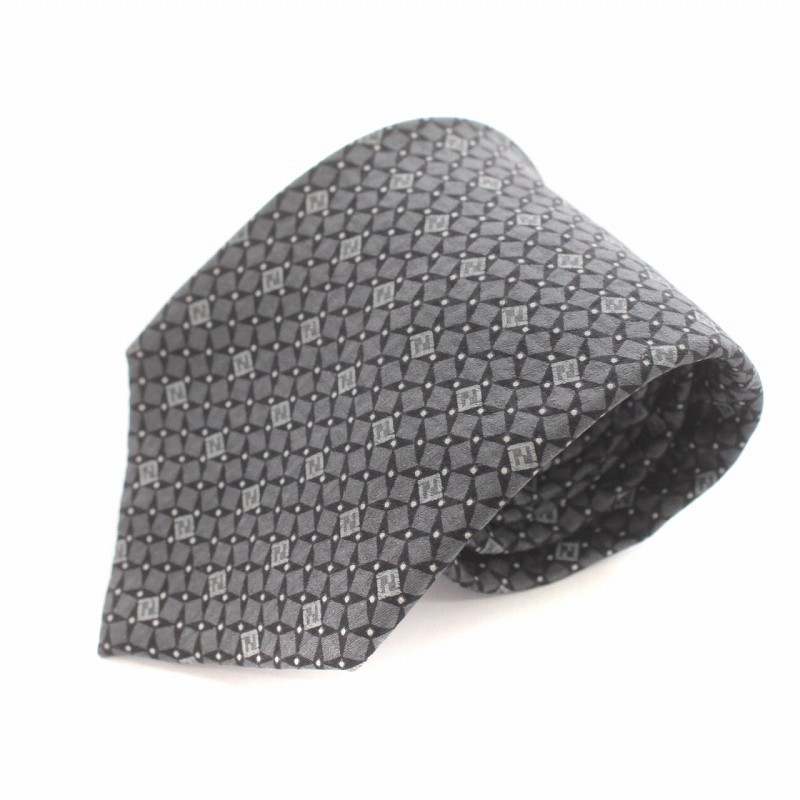 フェンディ FENDI ネクタイ レギュラータイ 絹 シルク ズッカ柄 紺 ネイビー /IR ■GY09 ■OH メンズ