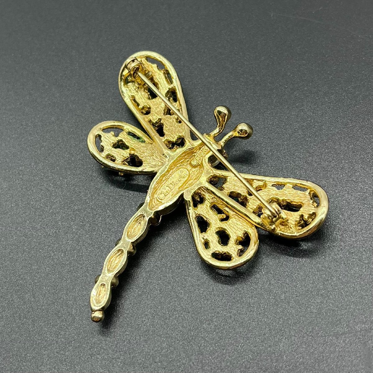 ブローチ トンボ ゴールド Dior ストーン 希少 とんぼ 蜻蛉 美品