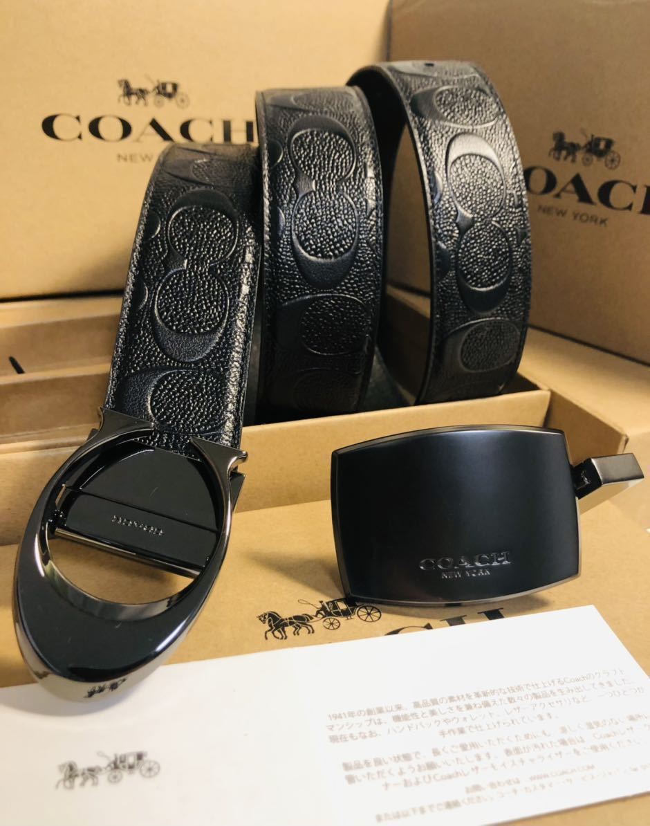 COACHコーチ新品正規品リバーシブルレザーベルト回転バックル お