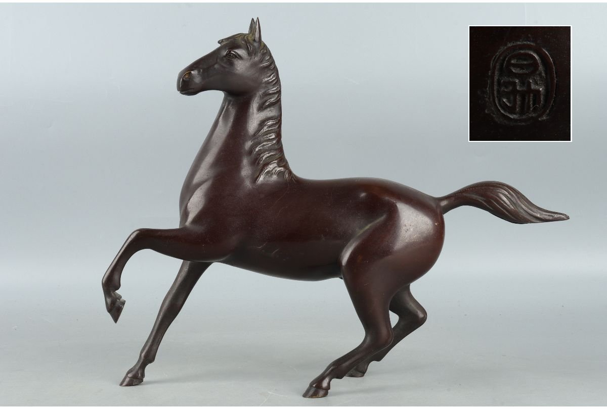 URA]在銘/ブロンズ像/馬/約2.3kg/12-7-105 (検索)骨董/銅器/銅製/置物 