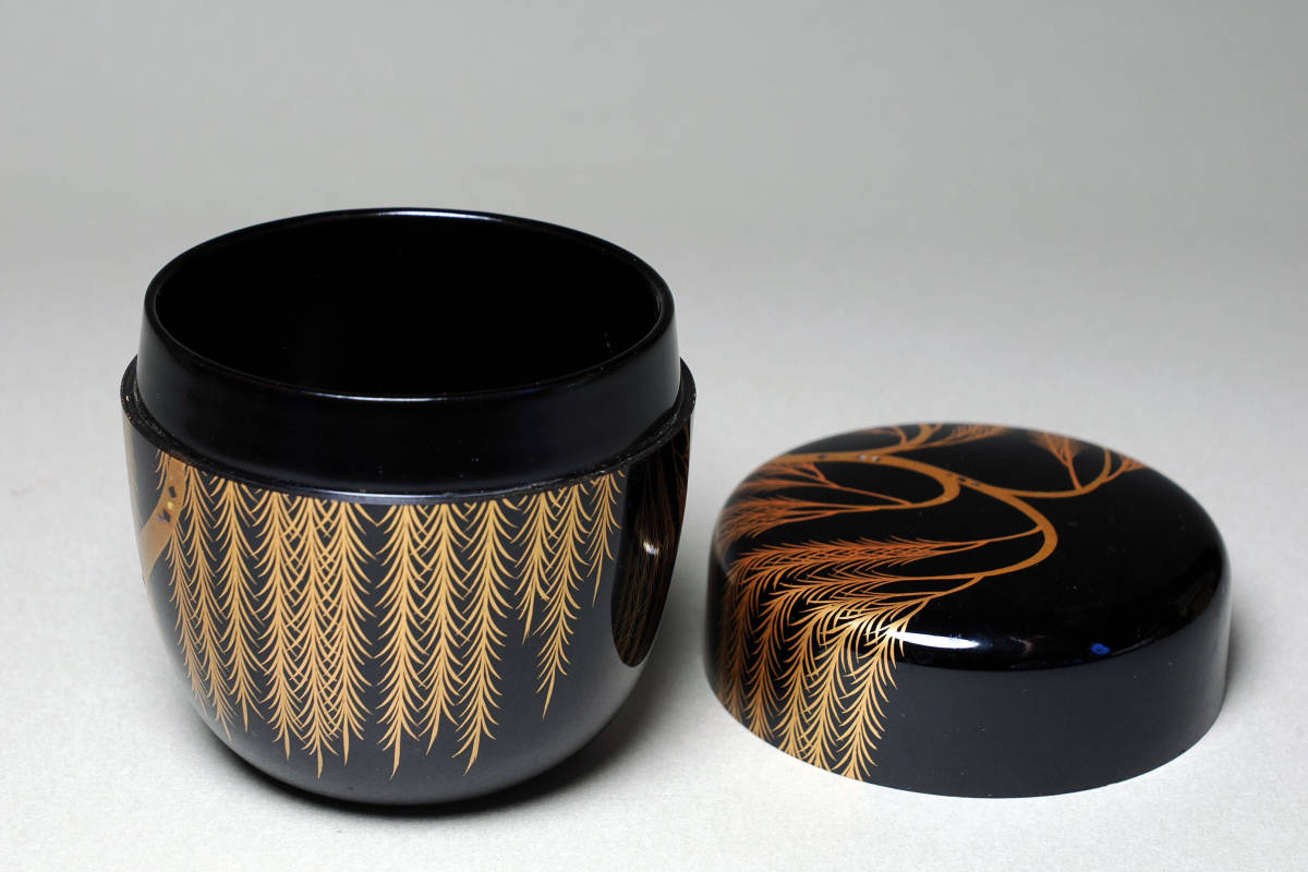 坂下雄峰 作 溢梅蒔絵 白粉解棗 香合 山中塗 共箱 共布