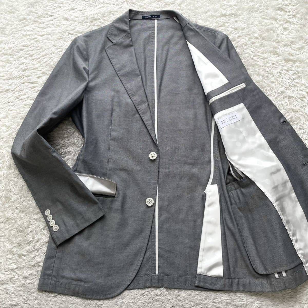 極美品◎マッキントッシュフィロソフィー トロッター MACKINTOSH TROTTER ドット柄 サマージャケット アンコン グレー メンズ 春夏 40R L位
