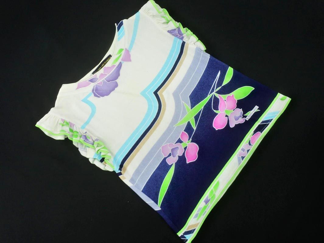 ネコポスOK LEONARD レオナール 花柄 フリルスリーブ カットソー sizeM/白 ■◆ ☆ dgc8 レディース