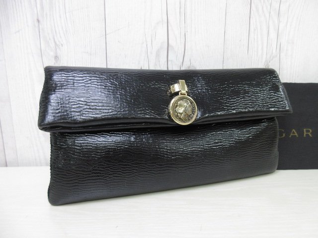 極美品 新品同様 BVLGARI ブルガリ エナメルレザー クラッチバッグ