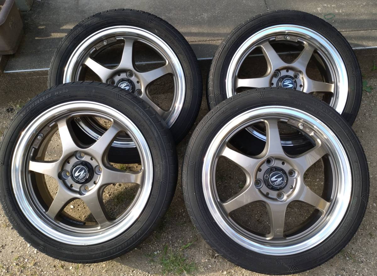 S−HOLD 15x5J 4穴 PCD100 165/50R15 ホイール タイヤ4本セット中古品 
