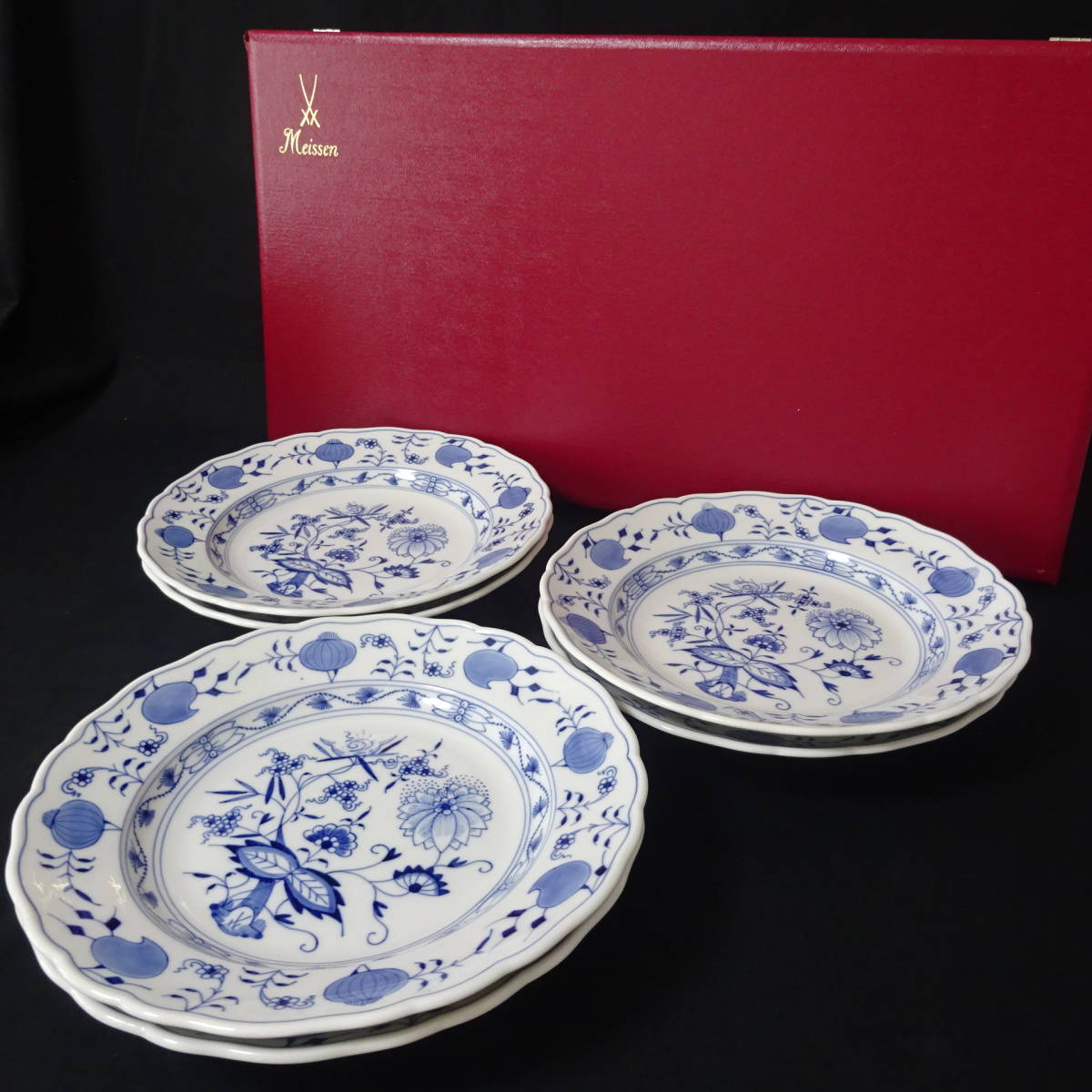 【横浜/2044014】マイセン ブルーオニオン 大プレート6枚まとめセット 約26cm 大皿 お皿 食器 箱付き 120サイズ発送同梱不可