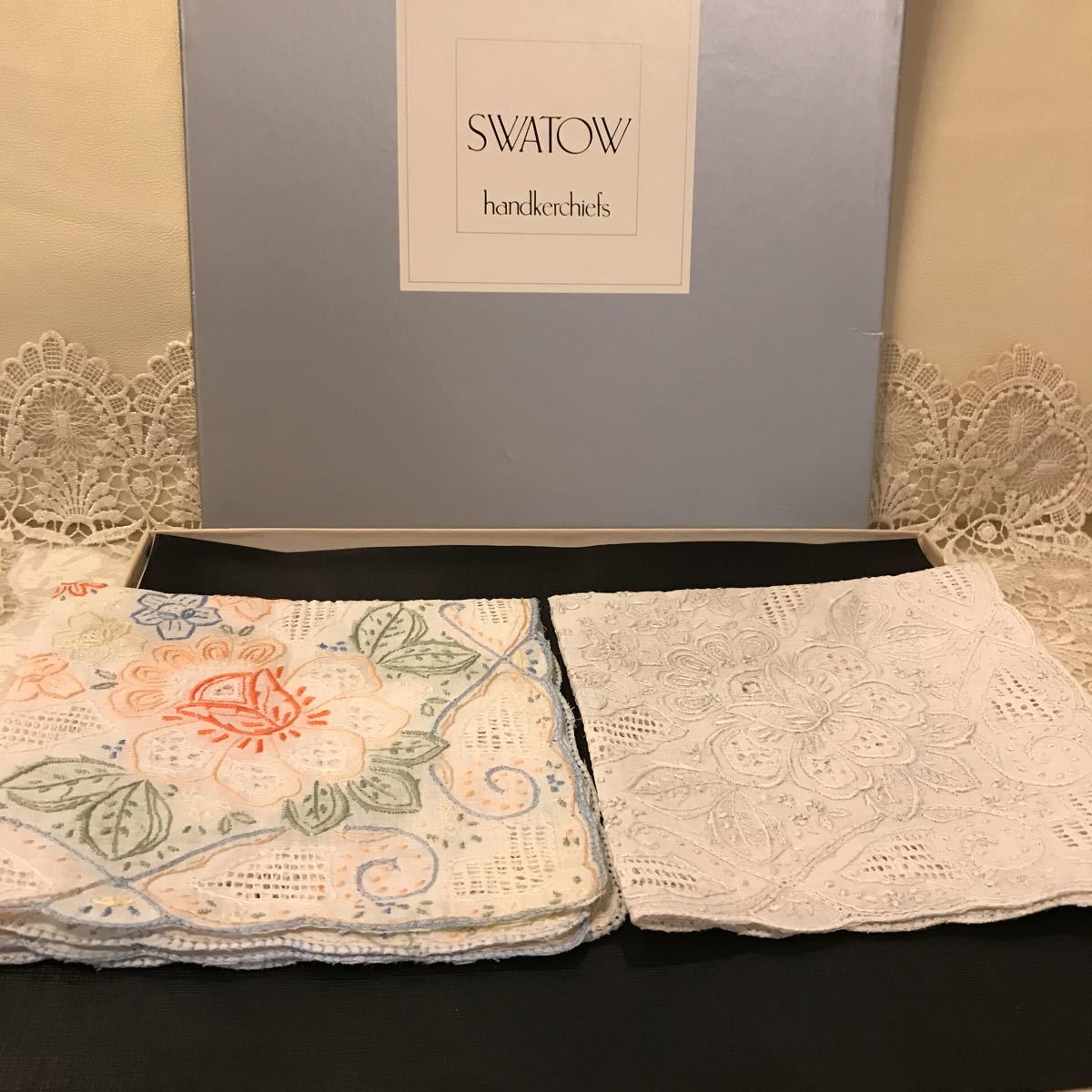 スワトウ 汕頭 ハンカチ SWATOW 刺繍 手刺繍 新品 2枚セット - 最 未 