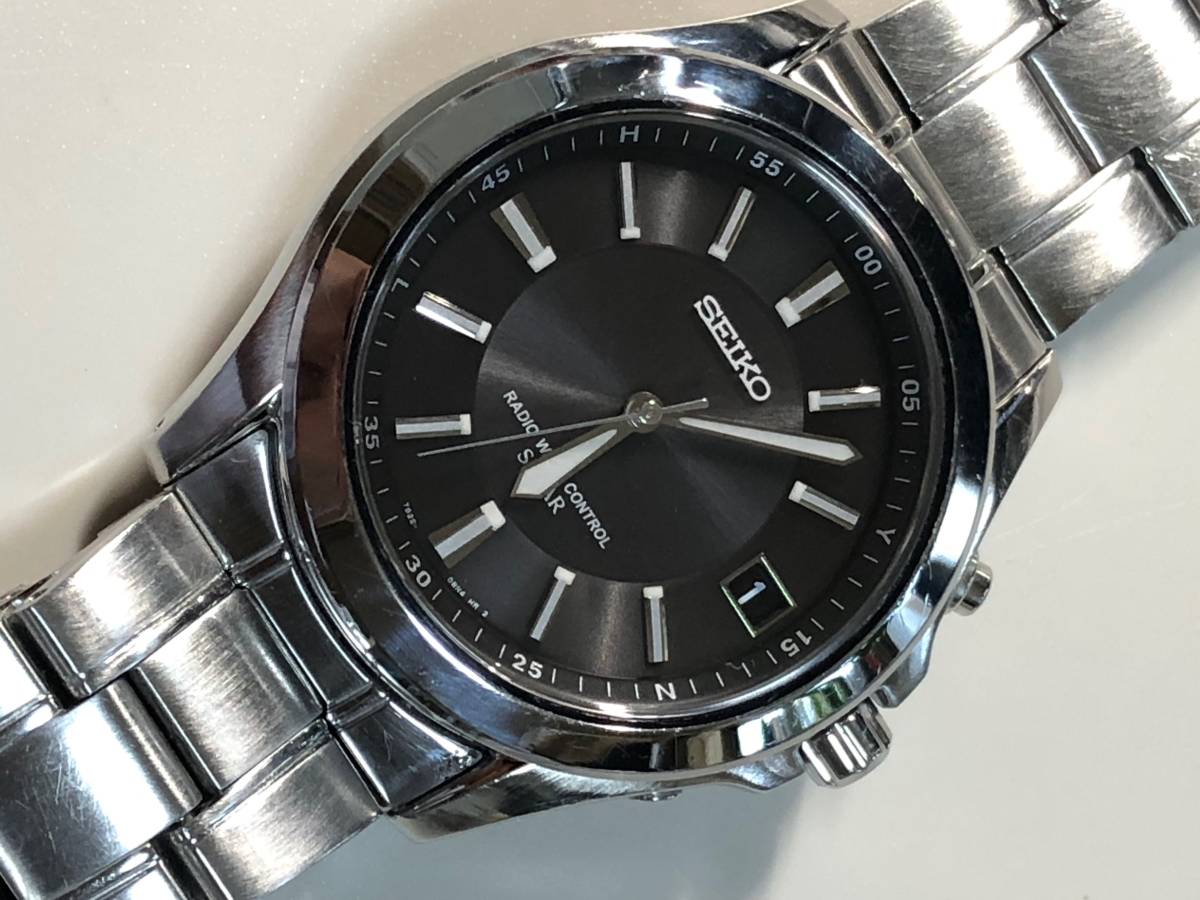 SEIKO/セイコー 7B22-0AY0 3針デイト 電波ソーラー 黒文字盤 稼働品 