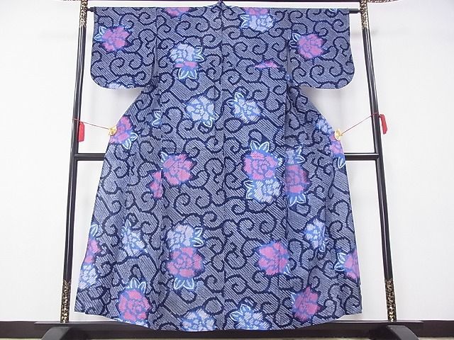 平和屋-こころ店■夏物　浴衣　有松鳴海絞り　伝統工芸品　花唐草文　着丈156cm　裄丈65cm　綿　逸品　A-ta5718