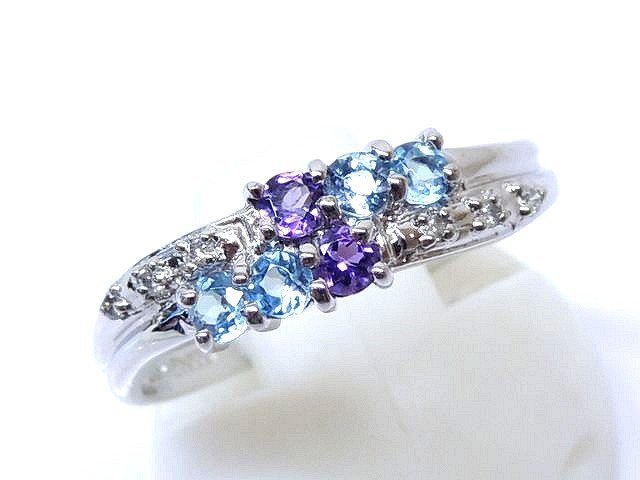 Pt900 プラチナ リング ■ 13号 アメジスト 0.16ct アクアマリン 0.30ct ダイヤ 0.04ct 3.2g 指輪 レディース □2A5H
