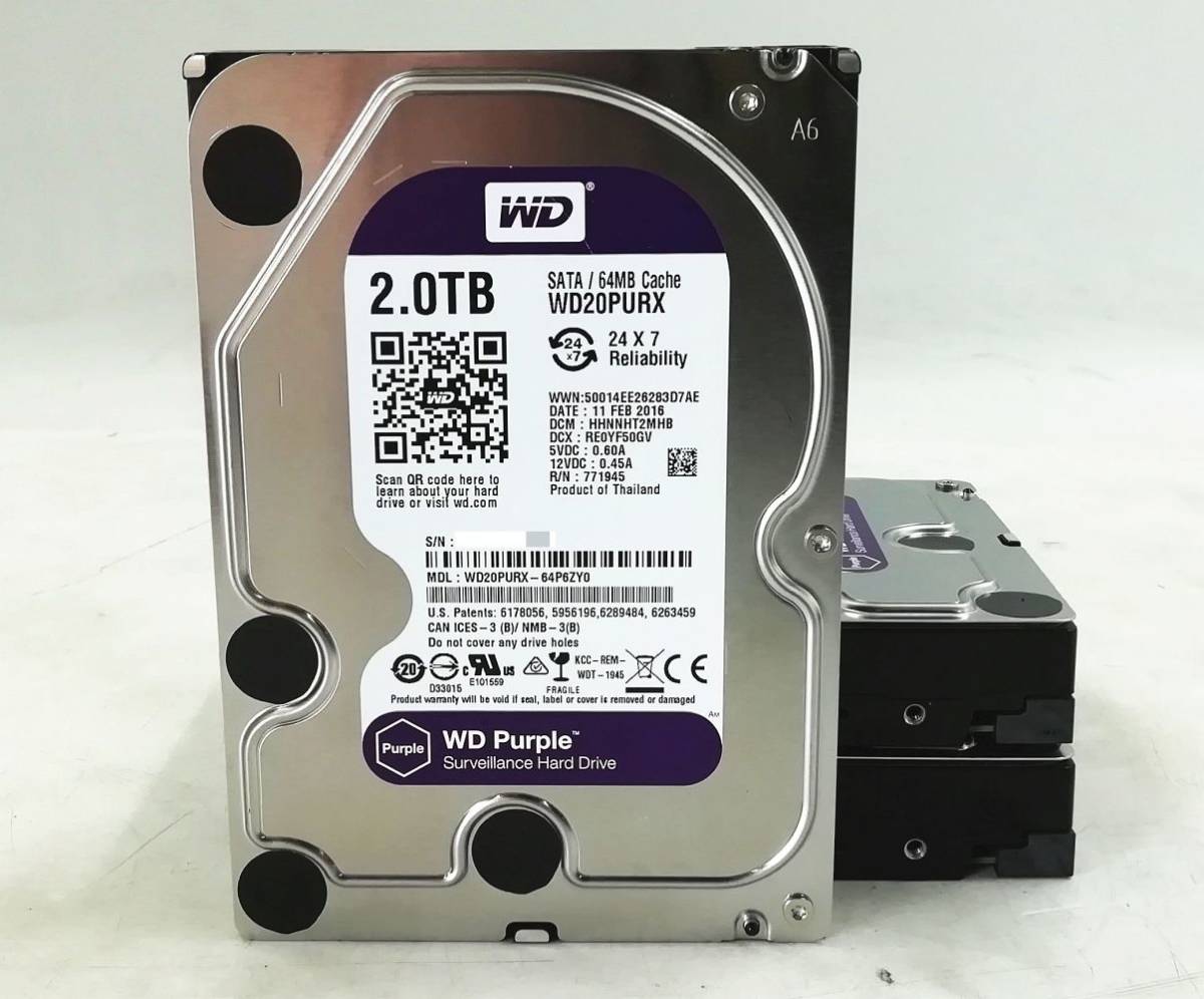 中古パーツ】3.5 SATA 2TB 1台 正常 WD WD20PURX 使用時間0H □HDD1707