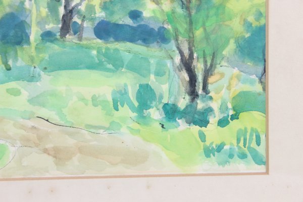 3c5-34 真作 上田素由作 水彩画 額 緑(自然、風景画)｜売買された