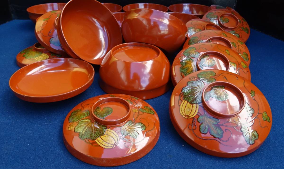 朱塗 波鴛鴦蒔絵 吸物椀 10客 高さ 約9cm 幅 約11.5
