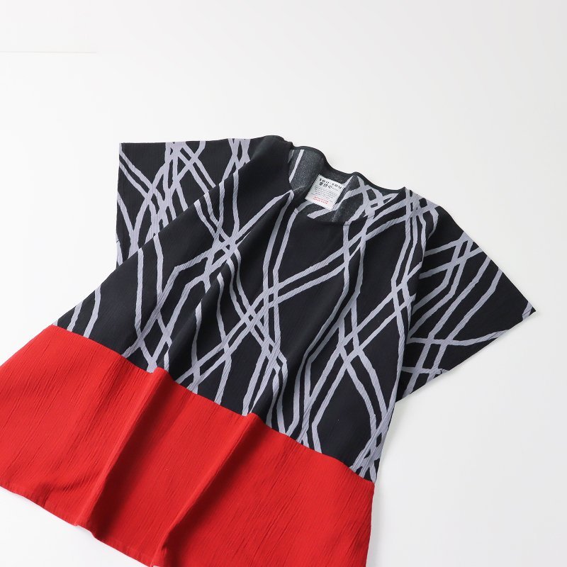 SOU・SOU ソウソウ 京都 貫頭衣 坂尾織物 高島縮 切替 四角衣 /黒 赤 トップス カットソー【2400013454414】