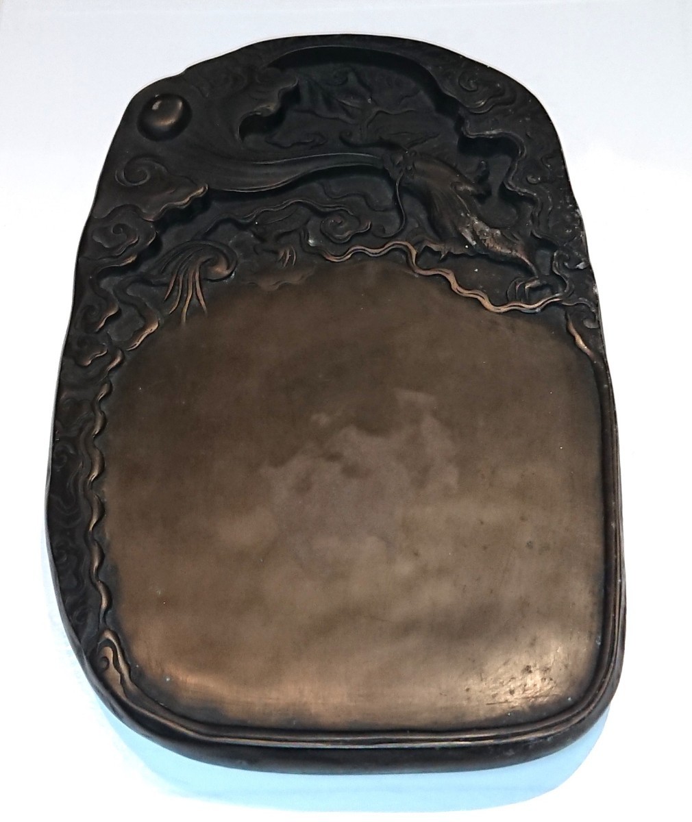 中国 古硯 雲龍硯 超大型 サイズ約38×24.5cm 厚み約3.5cm 書家の愛蔵品 古玩