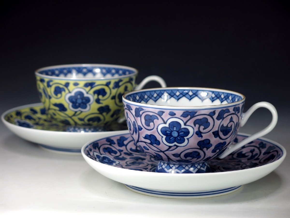 有田焼 源右衛門 染錦大樹 カップ&ソーサー6客セット 染錦月桂樹鳩